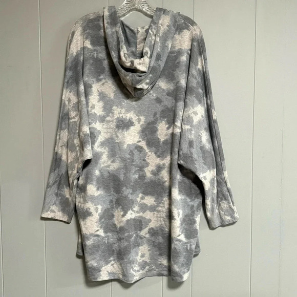 CYRUS Long Open Blue Gray Tie Dye Effect Hooded Sweatshirt Jacket Size Large - Picture 2 of 8
